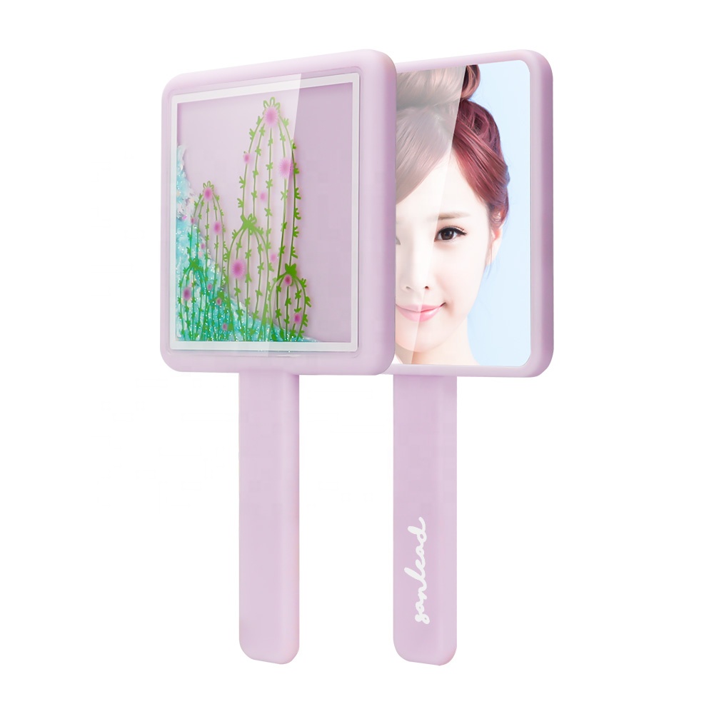 Square Custom Beauty Decor Liquid Quicksand Oil Bling Aqua luminous Water Glitter Glow In Dark Neon Sand Snow Makeup Hand Mirror