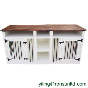 Meuble TV en bois massif avec étagères, table, cage pour chien, niche - Product Image 3
