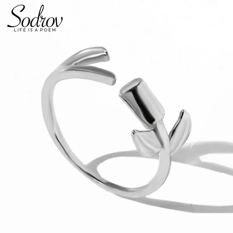 Real 925 Sterling Silver Adjustable Open Ring Female Romantic Flower Bride Wedding Ring High Jewelry HR024