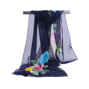 Etiqueta del cliente Serigrafía Bufanda de seda floral Flor impresa Pequeña bufanda de Chal Largo de seda - Product Image 6