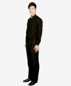 लंबी आस्तीन पुरुषों की काले clergy शर्ट