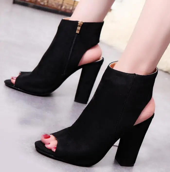 up-0151r Female pu leather chunky high heel shoes new pattern girls peep open toe boots 43size