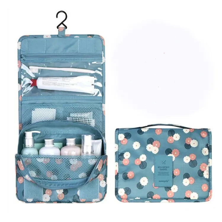 Bolsa de higiene pessoal dobrável para viagem, bolsa feminina lavável impermeável de poliéster para cosméticos, itens de viagem