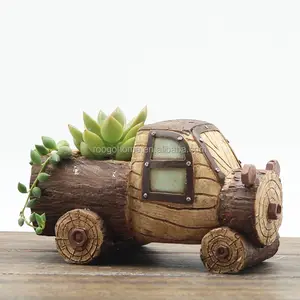 Roogo Home Wholesale Forest Fairy Garden Mini Truck Resin Garden Pot Small Size Succulent Planter Desktop Decor