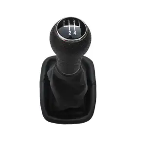 Car Shift Gear Knob 5 Speed With Red/ Blue/ Silver Caps And Stitches Leather Boot For VW Golf IV 4