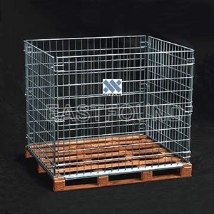 Châu Âu Có Thể Gập Lại Giỏ Thép Lưu Trữ Cage Racks Với Pallet Gỗ Dây Container Với Caster - Product Image 6