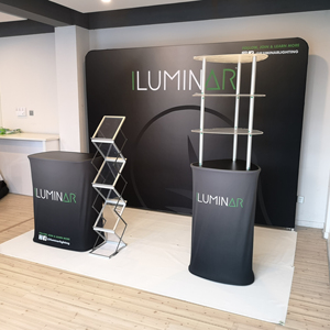 Stand Espositivo Portatile Riutilizzabile in Tessuto Tensionato per Fiere, Struttura in Alluminio 3x3m Modulare Senza Attrezzi - Product Image 2