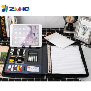 Popular Travel Accessories Charging 6000mAh A4 Leather PowerBank Portfolio With Hand Carry Folder