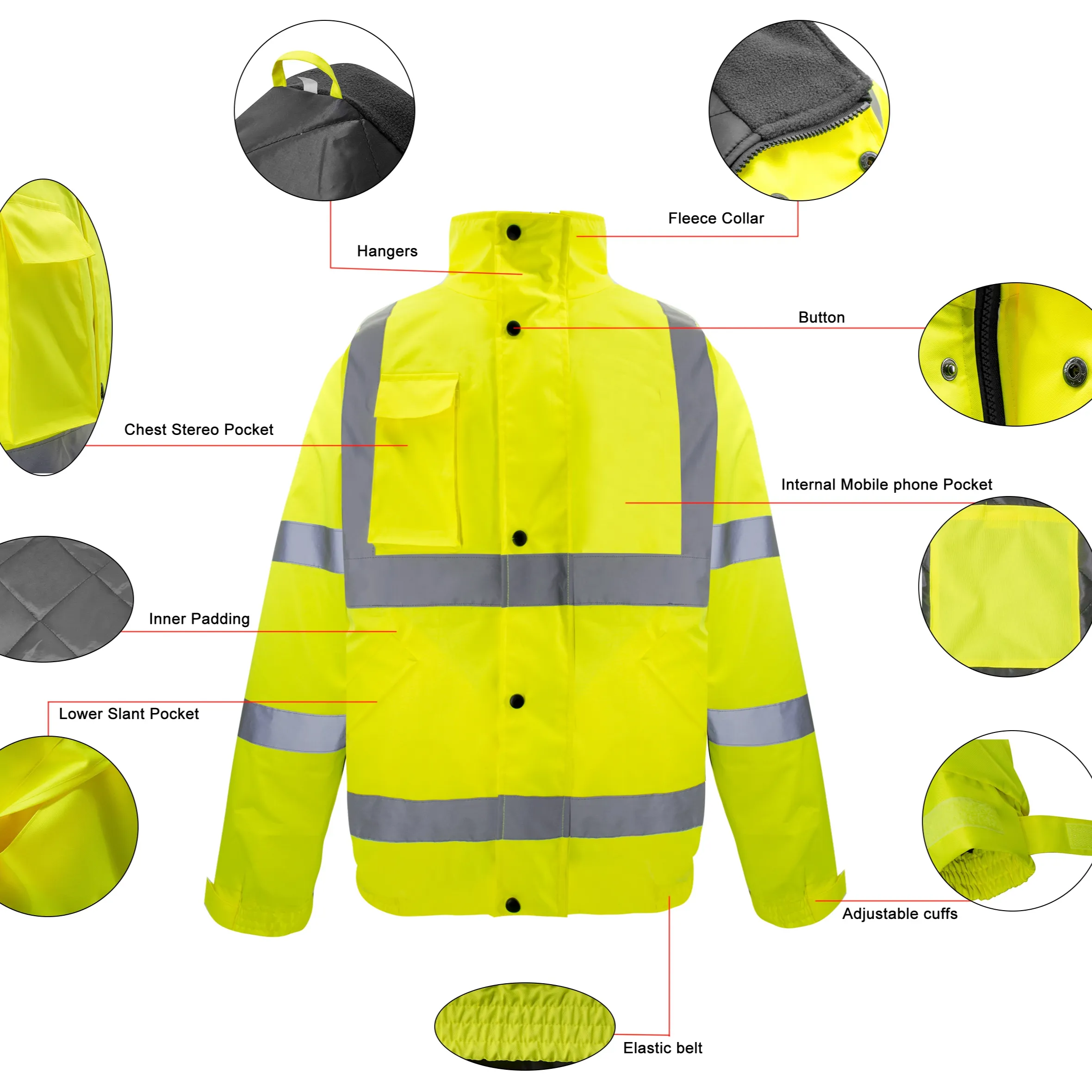 Zuja Fluorescerend Gele Jas Reflecterende Bomberjack Reflecterende Winterjas