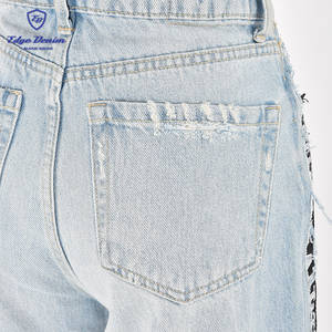 Moda <span class=keywords><strong>donna</strong></span> Skinny nero a righe laterali <span class=keywords><strong>Jeans</strong></span> blu chiaro Denim <span class=keywords><strong>donna</strong></span> pantaloni <span class=keywords><strong>Jeans</strong></span> all'ingrosso - Product Image 5