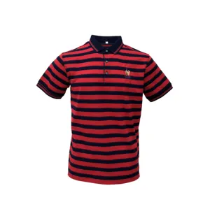 Männer 95% Baumwolle 5% spandex Schwarz Und Rot Gestickten Streifen Polo T Shirt