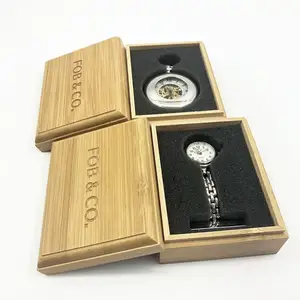 Caja de madera de bambú para reloj de joyería, caja pequeña de lujo para regalo