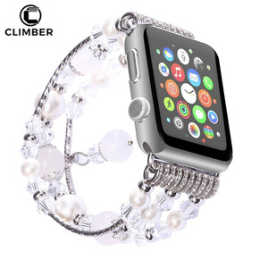 Élastique Stretch Pour iWatch Sangle Bande De Remplacement Faux <span class=keywords><strong>Perle</strong></span> Naturel Agate Pierre <span class=keywords><strong>Bracelet</strong></span> pour <span class=keywords><strong>Apple</strong></span> Montre 1 2 3 - Product Image 1