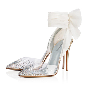 Escarpins à bout pointu pour mariage et soirée, en mousseline, avec bride cheville ornée de strass, <span class=keywords><strong>talons</strong></span> hauts transparents en PVC, <span class=keywords><strong>talons</strong></span> cristallins - Product Image 6