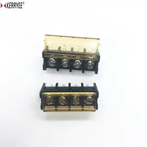 4P 48B 9.5mm black barrier PCB screw terminal block with dust cover