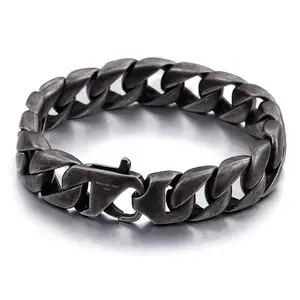 AFXSION Stainless steel jewelry wholesale titanium 316 l plated black men's chain bracelet