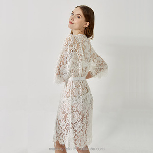 Robe de mariée kimono en dentelle française 8025 pour usage nuptial, 100 % polyester, grandes tailles - Product Image 4