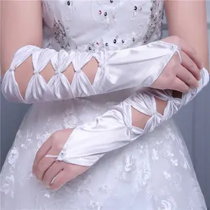 Morili Hot sale white ivory red elbow Glove long cheap long fingerless wedding gloves for bridal MGB5