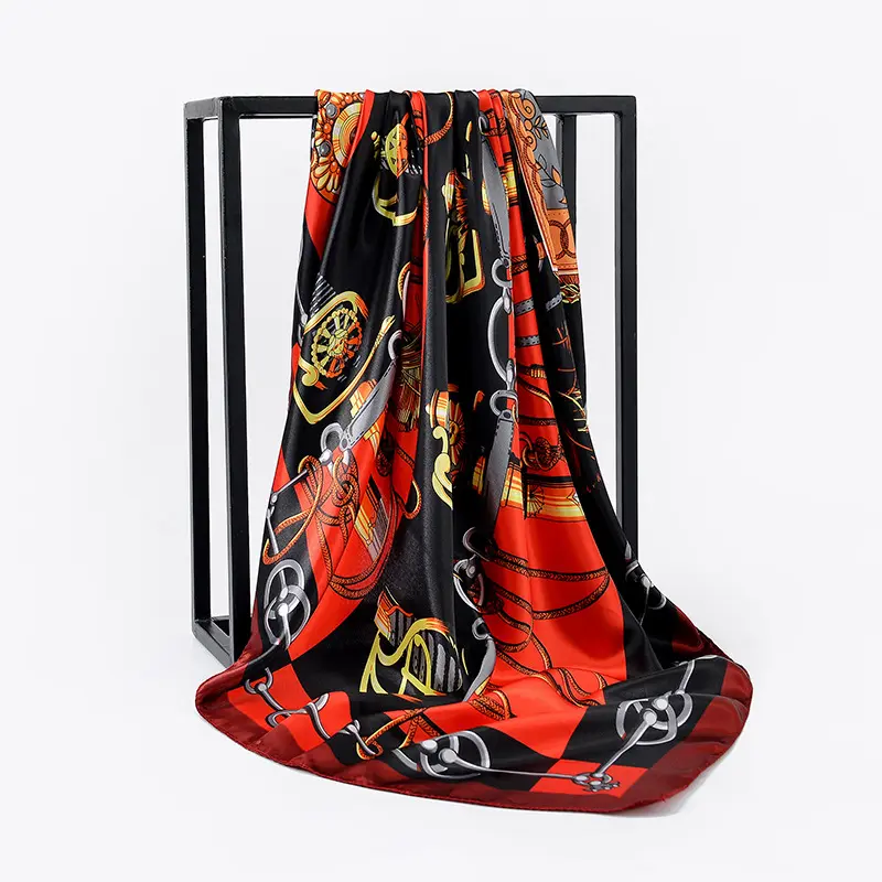 Bufanda cuadrada de 90x90cm, pañuelo de seda satinada, para negocios, con diseño personalizable