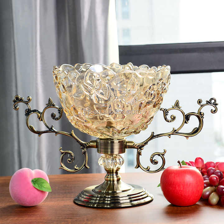 Metalスタンドキャンディー皿高級brownfruitプレートガラストレイ  