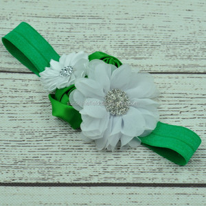 Flores blancas con rhinestones venda elástico del bebé del Día de <span class=keywords><strong>San</strong></span> <span class=keywords><strong>Patricio</strong></span> - Product Image 4