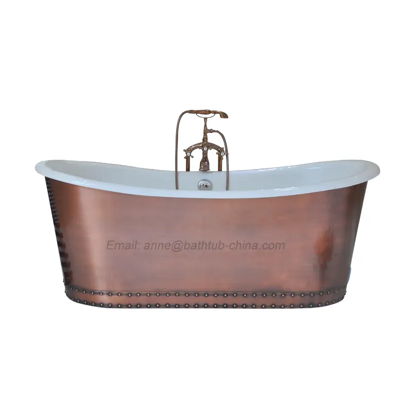 Ghisa Vasca di Ferro con spazzolato cooper pannello esterno di lusso freestanding Vasca da bagno