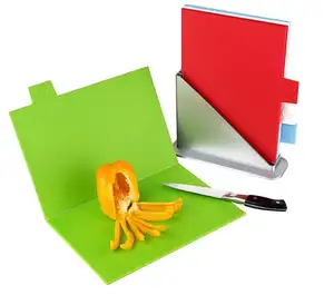 ชุดเขียงพลาสติกพร้อมขาตั้งมีดัชนีบอร์ดหั่นผักแบบพับได้4ชิ้น - Product Image 1