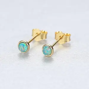 CZCITY Small Cute Korean Fire Opal Stud Earrings For Girls 925 Sterling Silver Fine Earring Jewelry
