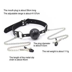 Balle à mordre en silicone de taille moyenne, amusante et <span class=keywords><strong>sexy</strong></span>, pour femmes, avec chaîne/anneau de clip à lait en acier inoxydable, bouchon buccal, jeu de rôle, jouet pour adultes - Product Image 6