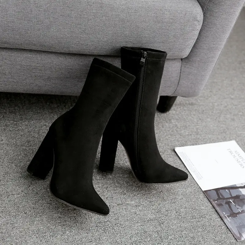 Women black office boots suede upper half boots female footwear in short boots custom logo