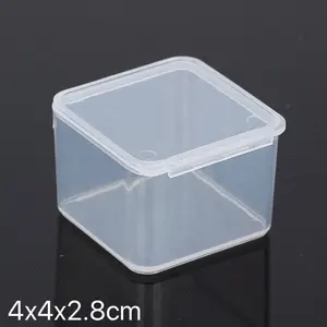 Caja de almacenamiento cuadrada transparente de plástico con tapa, Mini contenedor duradero para joyas