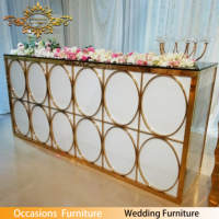 Lingkaran O bentuk Bar meja persegi panjang Bar meja prasmanan warna emas akrilik putih papan acara furnitur