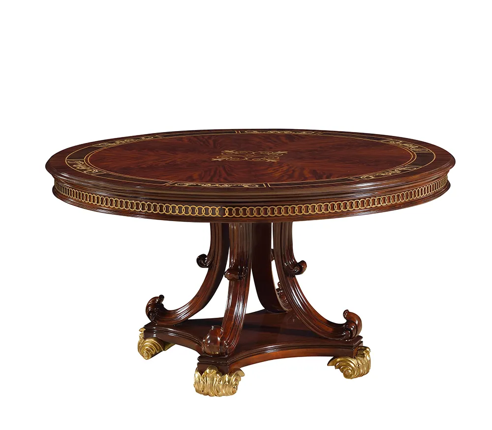 Barroco de madera mesa redonda, francés antiguo de madera mesa de comedor