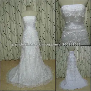 JJ2772 Straight neckline layered lace meimaid wedding dresses
