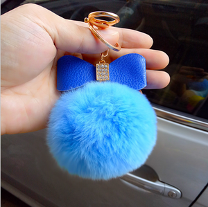 Yongze En <span class=keywords><strong>Peluche</strong></span> Mignon Lapin De Fourrure En Cuir PU Strass Bowknot brun en cuir porte-clés porte-clé personnalisé - Product Image 1