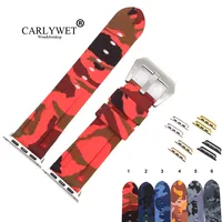 CARLYWET 38 40 42 44mm Camo אדום שחור עמיד למים סיליקון גומי החלפת יד רצועת השעון לולאות עבור Iwatch סדרת 4 /3/2/1