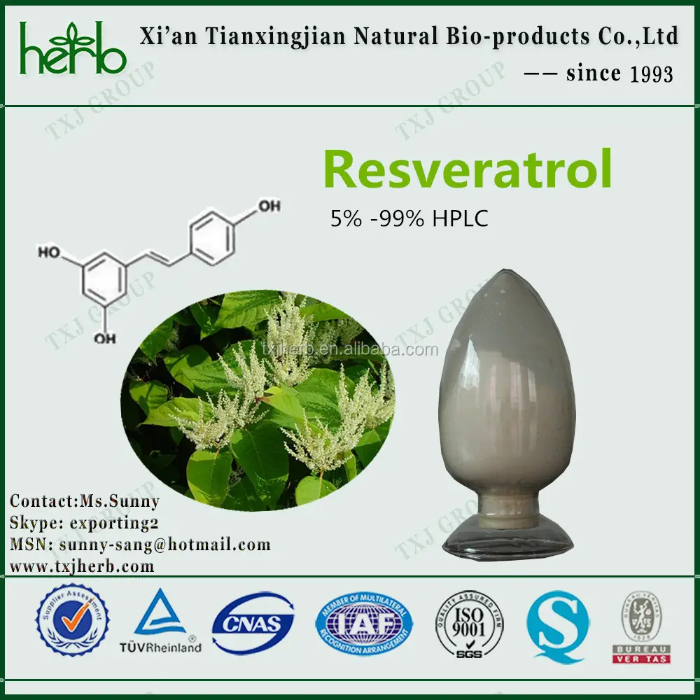 Natural y síntesis polvo de resveratrol medicado hierbas