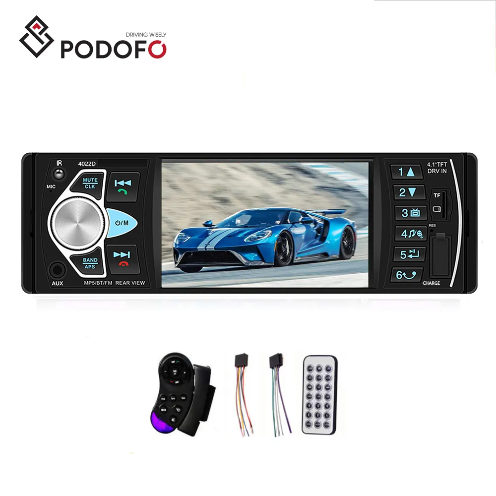 Podofo 1 Rádio Do Carro um Din 4.1 "Do Carro Da Tela Digital MP3 Jogador Autoradio Stereo BT FM TF USB Volante controle