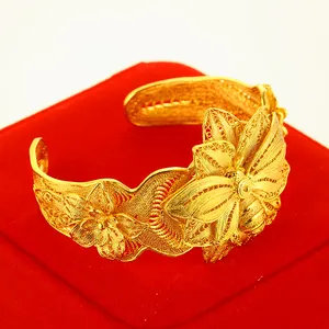 xuping gold jewellery dubai brass luxury flower bridal engagement wedding bangle India gold jewelry for women