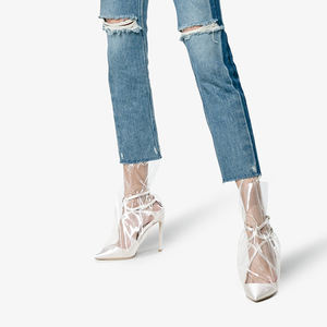 Vestito alla moda Scarpe Partito Tacchi Alti Più di Formato <span class=keywords><strong>Stivaletti</strong></span> Alla Caviglia Signore Brevi Caricamenti Del Sistema Delle Donne Nero Trasparente Sacchetto di Plastica Bianco Pompe di Raso - Product Image 6