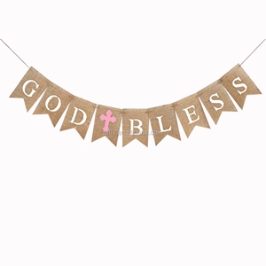 Nueva fiesta <span class=keywords><strong>de</strong></span> comunión Banner bautismo bautizo decoración arpillera <span class=keywords><strong>Dios</strong></span> bendiga banderines suministros <span class=keywords><strong>de</strong></span> decoración para fiestas - Product Image 4