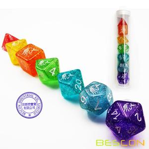 Set di Dadi Poliedrici Bescon Unicorns Rainbow Sparkled per D&D, Set di 7 Dadi Colorati per Giochi di Ruolo RPG - Product Image 5