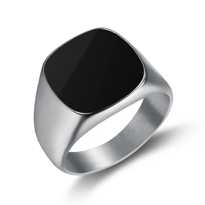 Custom design Eenvoudige Stijl Mode Epoxy Ring 316L Rvs Sieraden Polijsten Zilver Zwart Pave Cocktail Ring
