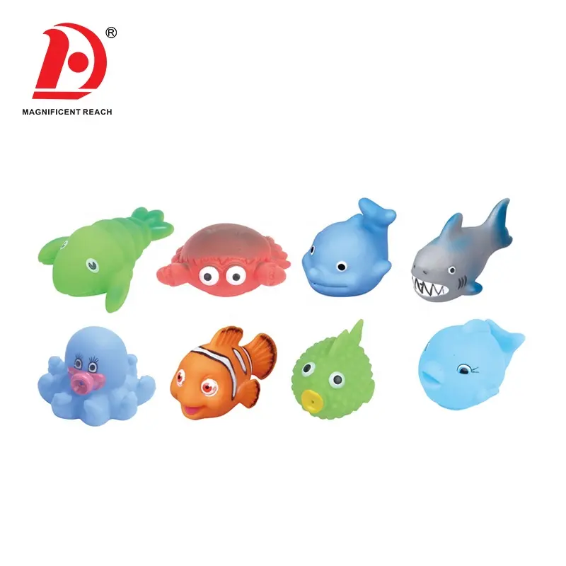 HUADA 2023 Hot Sell Cute Floating Mini Soft Plastic Animal Baby Water Bath Toys Set with Whistle