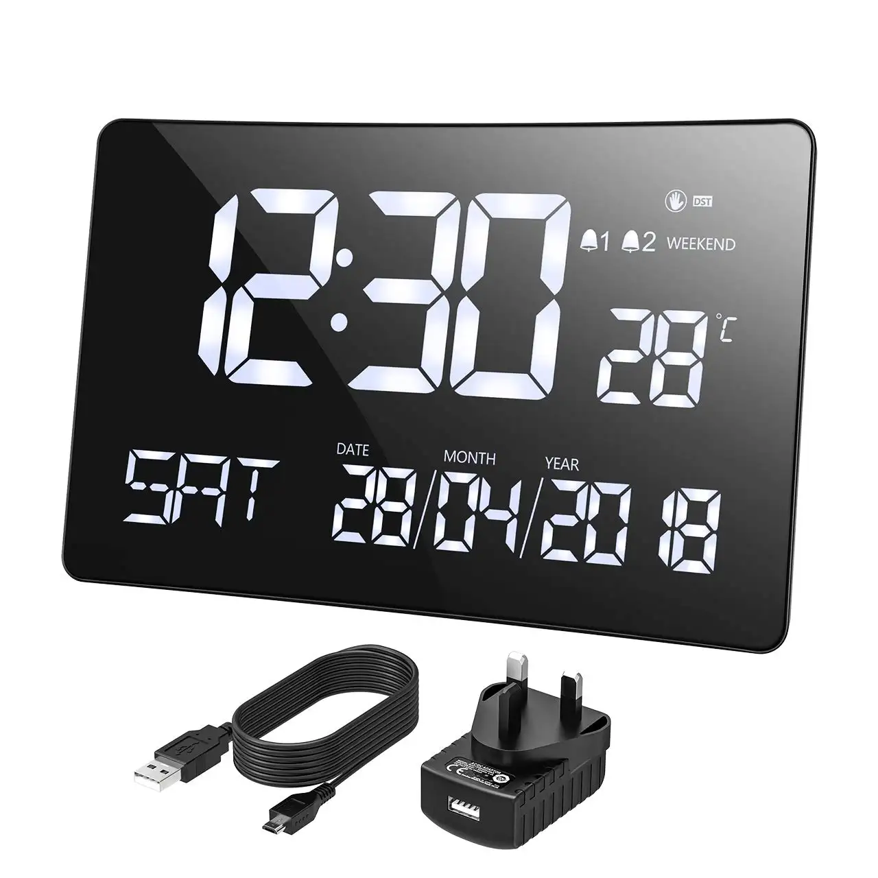 Horloge calendrier à LED pour personnes âgées, grand affichage de police, luminosité réglable, Volume, 3d, alarme, cadeaux de noël