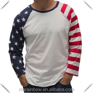 2021 Fashion Design Herren amerikanische Flagge sublimierte T-Shirts individuell bedruckte USA Flagge 3/4 Raglan Ärmel Baseball T-Shirt