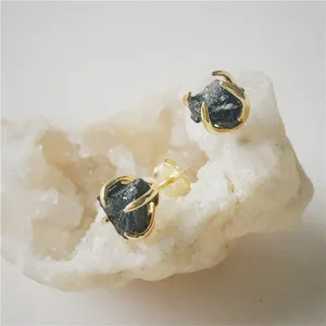 Wholesale Minimalist Natural Gemston Aquamarine Stone Earring Custom Logo Customized Quartz Jewelry Crystal Stud Earrings Women