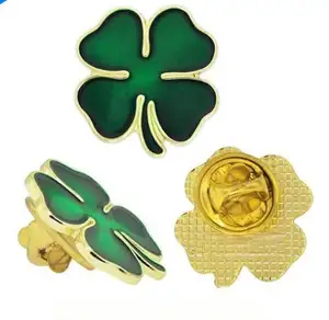 High Quality 4 Leaf Clover Lucky Charm Enamel Lapel Pin Badge