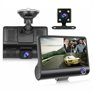 Pequeño Dash Cam 3 de la cámara del tablero de instrumentos del grabador 4 pulgadas pantalla Video DVR 3 vías HD caja negra del coche retrovisor DVR grabadora de conducción