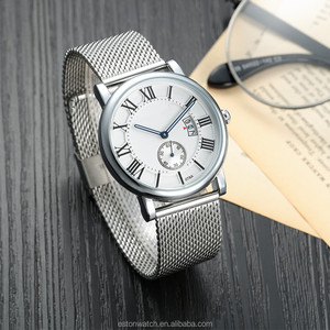 Esfera blanca <span class=keywords><strong>de</strong></span> <span class=keywords><strong>acero</strong></span> inoxidable malla Correa Mens relojes <span class=keywords><strong>de</strong></span> cuarzo - Product Image 2